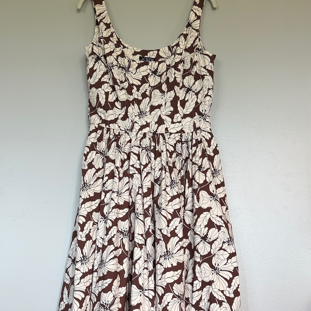 J. Crew Brown and Cream Floral Midi Dress